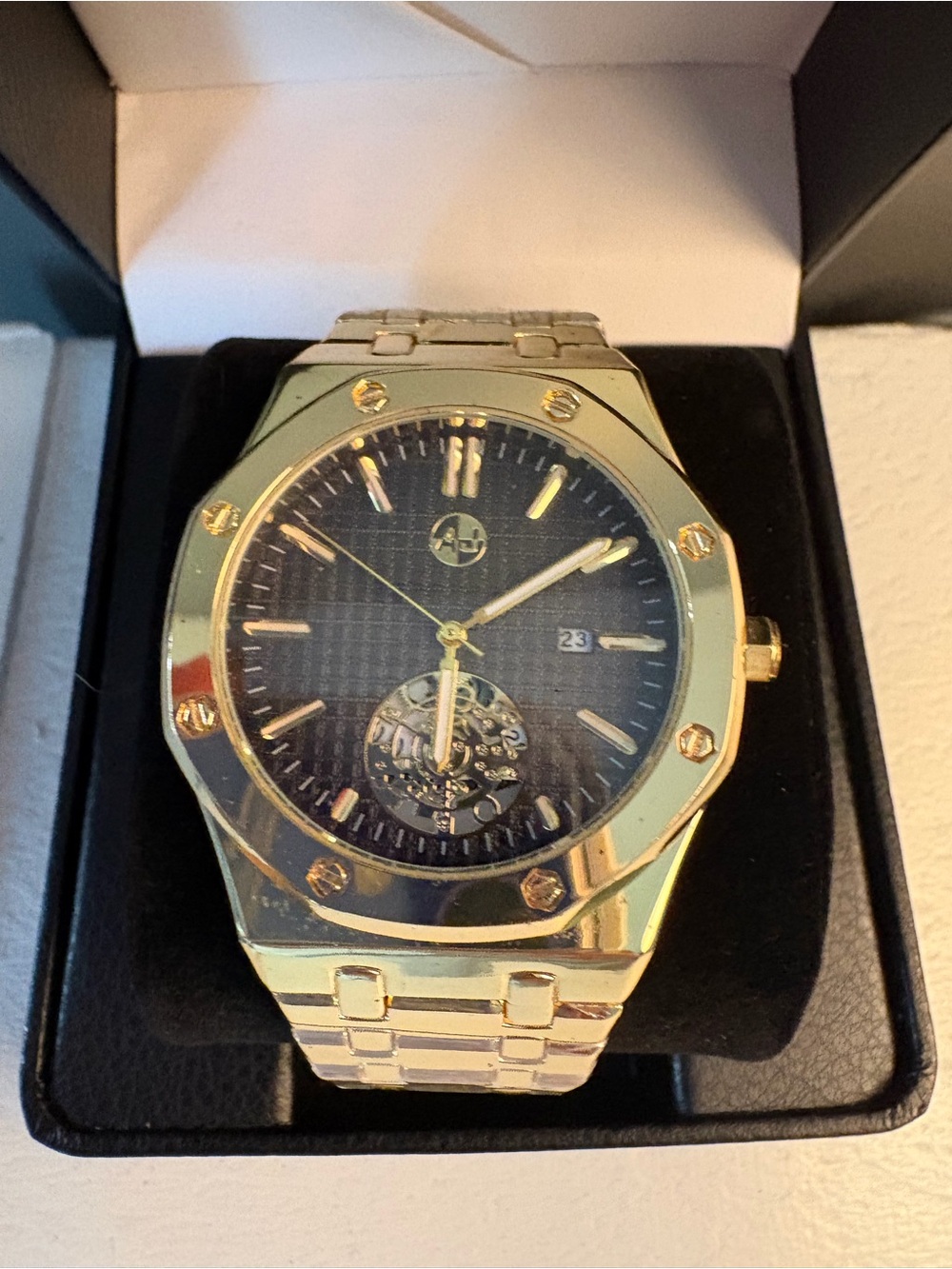 AJ Brand Gold Tone Men's Automatic Watch with Black Dial